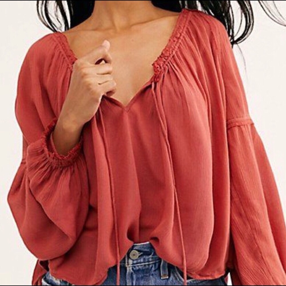 Free People Coral Banda Blouse